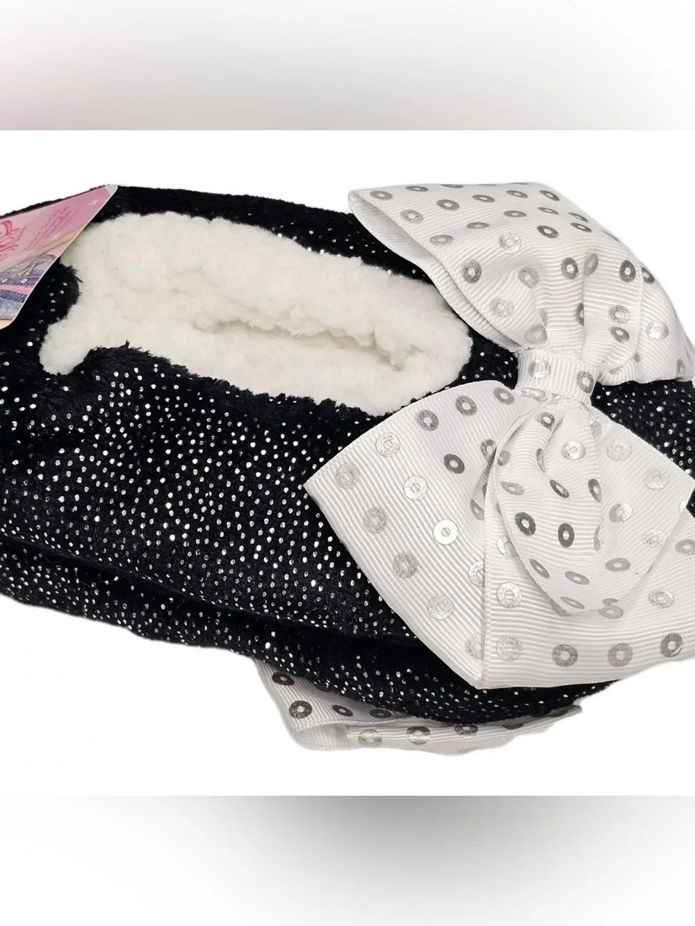 JoJo Siwa Girls Slipper Socks S M 8-13 Black Sparkle Bow Nickelodeon Cozy Fuzzy